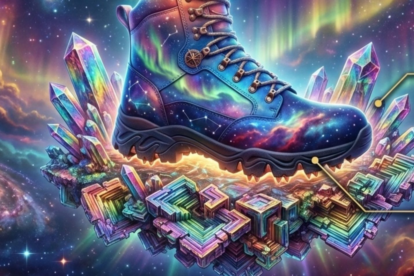 Celestial Ascendance exploration boot printed with a galaxy, concept render