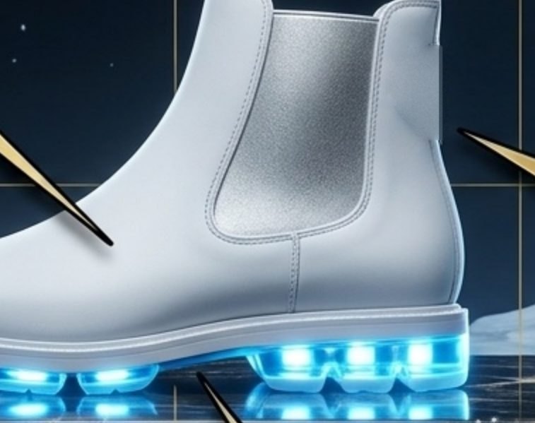 Glacial Winter Chelsea monolithic white Chelsea boot on a glacier-lit sole, concept render