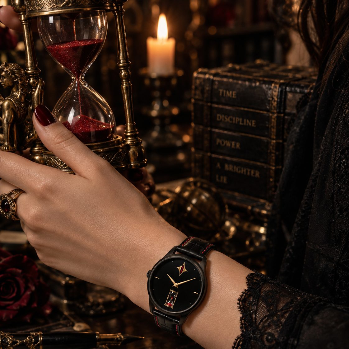 The Hourglass Petite slim black women’s watch, concept render